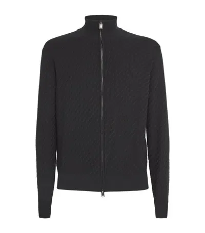 Brioni Cotton-silk-cashmere Zipped Sweater In Black