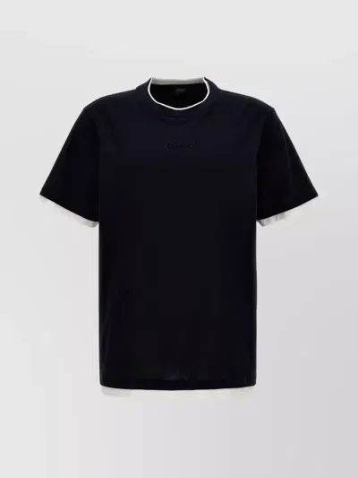 Brioni Logo-embroidered Cotton T-shirt In Blue