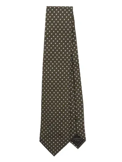 Brioni Geometric-jacquard Tie In Green