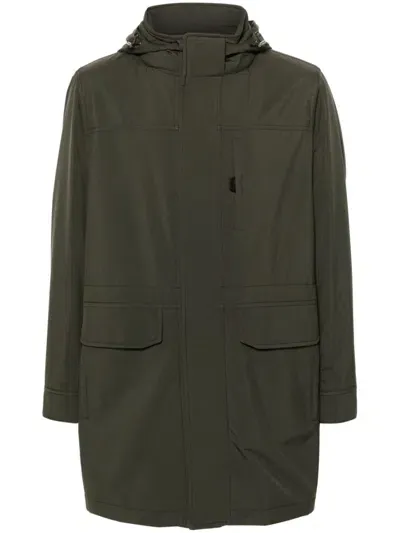 Brioni Hooded Drawstring Coat In Green