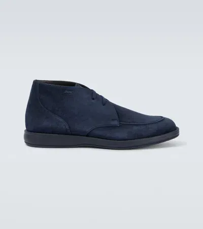 Brioni Journey Suede Desert Boots In Blue