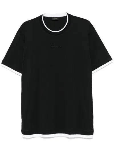 Brioni Logo-embroidered T-shirt In Black