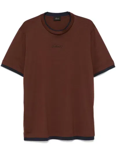 Brioni Logo-embroidered T-shirt In Brown