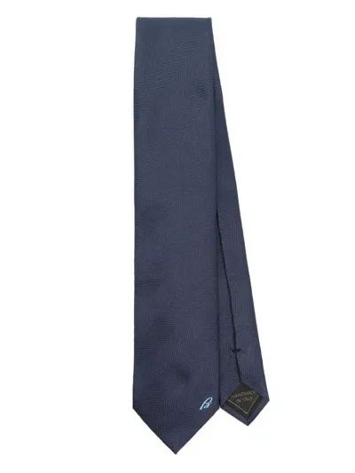 Brioni Logo-jacquard Tie In Blue