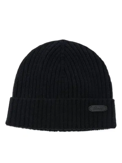 Brioni Logo-patch Beanie Hat In Blue