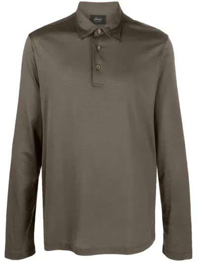 Brioni Long-sleeve Silk-blend Polo Shirt In Green