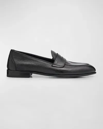 Brioni Men's Appia Deerskin Penny Loafers In Black