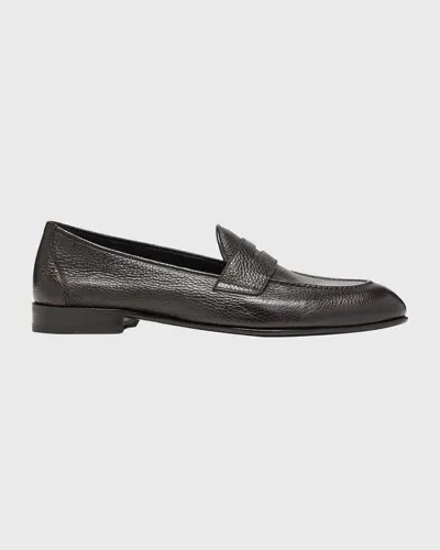 Brioni Men's Appia Deerskin Penny Loafers In Coffee