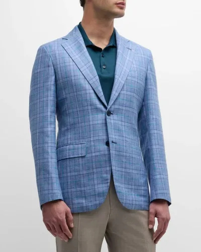 Brioni Men's Cashmere-blend Plaid Sport Coat In Greenblue