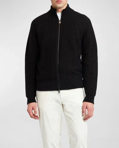 Brioni Men's Cashmere Jacquard Full-zip Sweater In Brown Blac