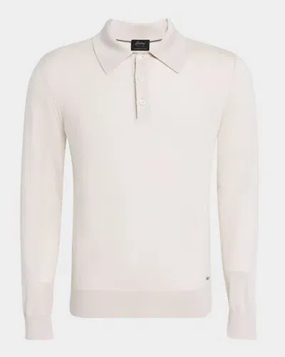 Brioni Men's Cashmere-silk Polo Shirt In Ivory