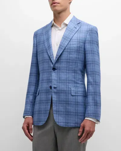 Brioni Men's Silk-cashmere Plaid Sport Coat In Sky Blue