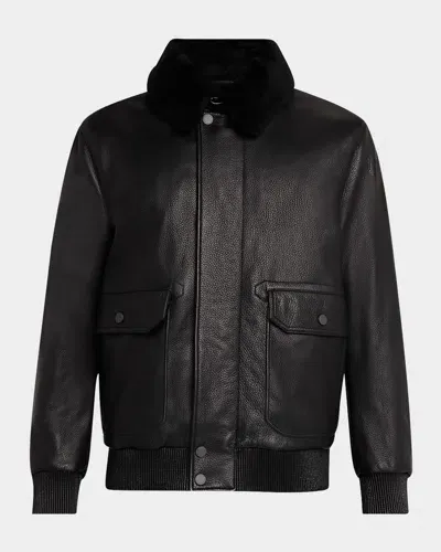 Brioni Men's Soft Grain Deerskin Bomber Jacket In Black