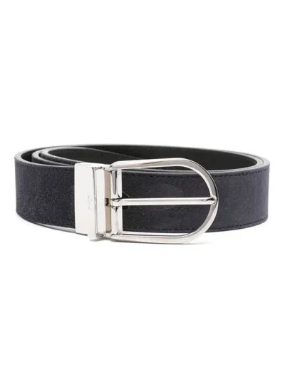 Brioni Reversible Leather Belt In Blue