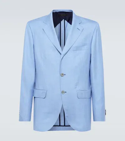 Brioni Silk, Cashmere, And Linen Twill Blazer In Blue