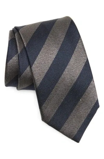 Brioni Stripe Silk Tie In Blue