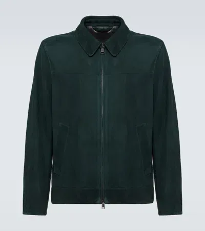 Brioni Suede Blouson Jacket In Green