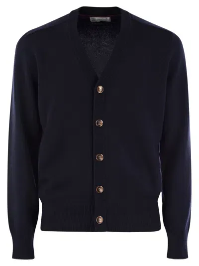 Brunello Cucinelli Men's Alpaca, Cotton And Wool Cardigan With Metal Buttons In Navy Blue