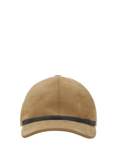 Brunello Cucinelli Embellished Curved Hem Baseball Cap In Brown