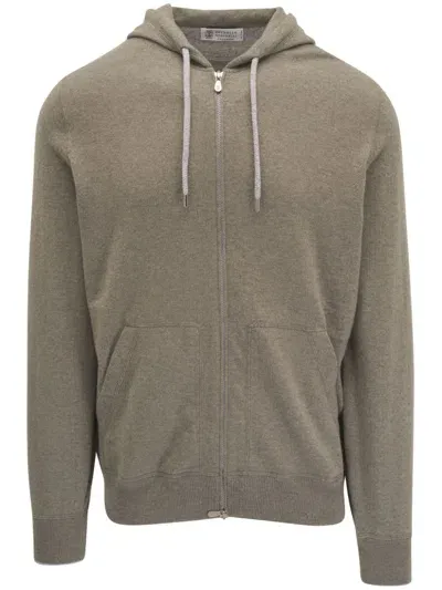 Brunello Cucinelli Cashmere Zip-up Hoodie In Green