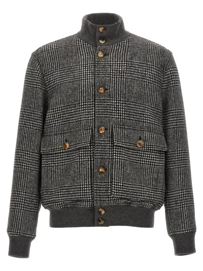 Brunello Cucinelli Check Bomber Jacket In Gray