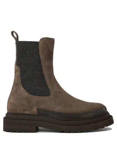 Brunello Cucinelli Chelsea Boots With Precious Contour In Brown