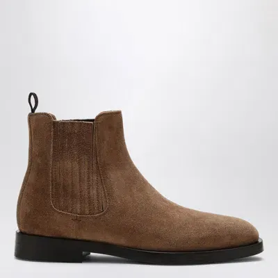 Brunello Cucinelli Chestnut Coloured Suede Chelsea Boot In Beige