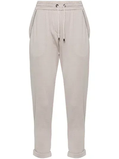 Brunello Cucinelli Cotton And Silk Blend Sweatpants In Beige