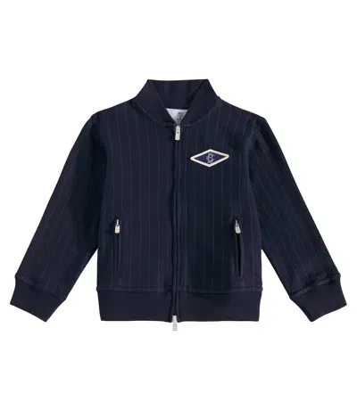 Brunello Cucinelli Kids' Bomberjacke Aus Einem Baumwollgemisch In Blau