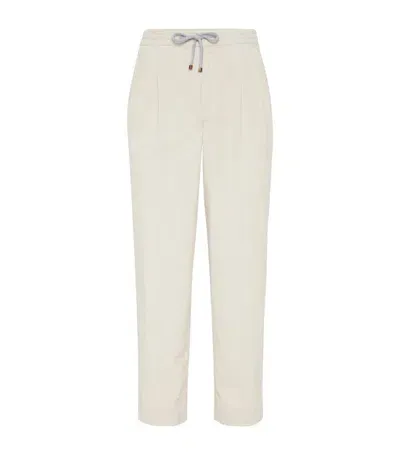 Brunello Cucinelli Cotton Corduroy Drawstring Trousers In White