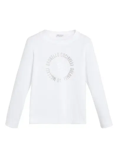 Brunello Cucinelli Kids' Cotton Long Sleeve T-shirt In White