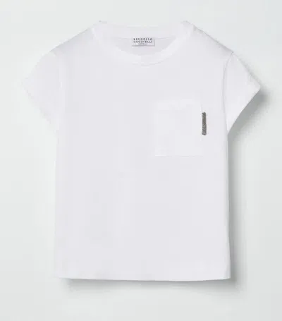 Brunello Cucinelli Kids' Monili-embellished Cotton T-shirt In C159 Bianco