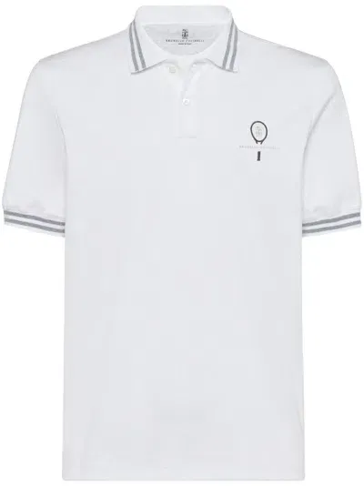 Brunello Cucinelli Cotton Polo With Tennis Logo In White