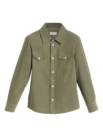 Brunello Cucinelli Kids' Cotton Shirt In Green