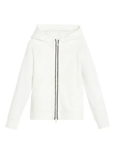 Brunello Cucinelli Kids' Cotton Zip-up Hoodie In White