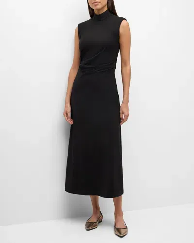 Brunello Cucinelli Couture Jersey Draped Midi Dress In Schwarz