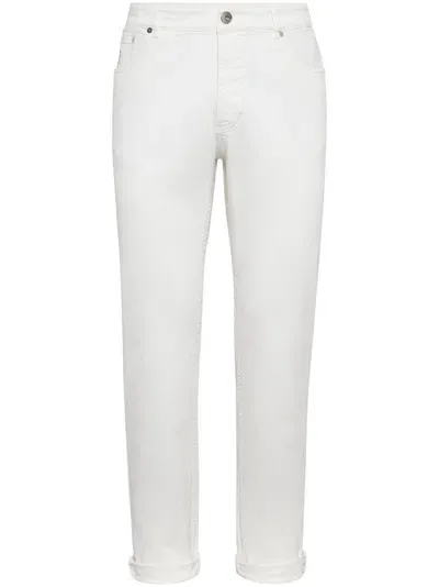 Brunello Cucinelli Denim Cotton Trousers In White