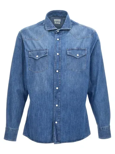 Brunello Cucinelli Denim Shirt In Blue