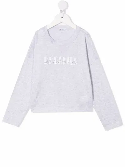 Brunello Cucinelli Kids' Dreamer Print Cotton Sweatshirt In Grey