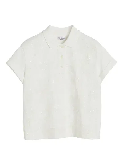 Brunello Cucinelli Kids' Sequin-detail Polo Shirt In White