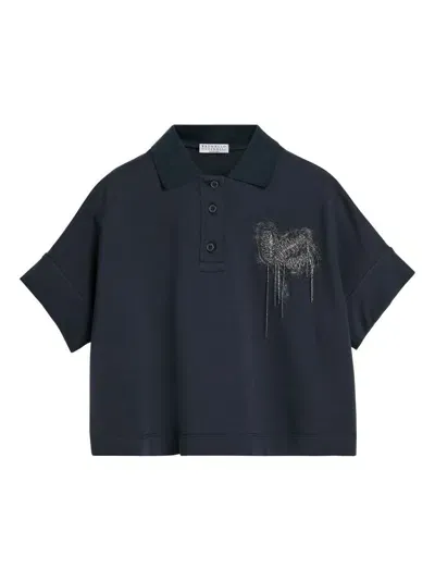 Brunello Cucinelli Kids' Embroidered-motif Polo Shirt In Blue