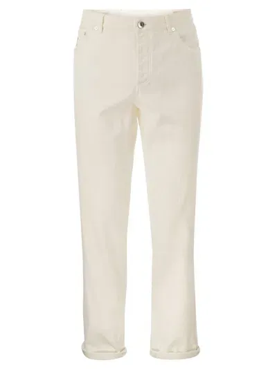 Brunello Cucinelli Five-pocket Traditional Fit Trousers In Light Comfort-dyed Denim In White