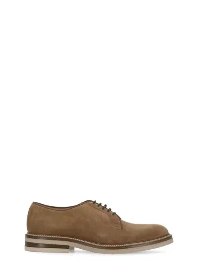 Brunello Cucinelli Suede Derby Shoes In Brown