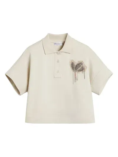 Brunello Cucinelli Kids' Floral-embroidered Polo Shirt In Neutrals