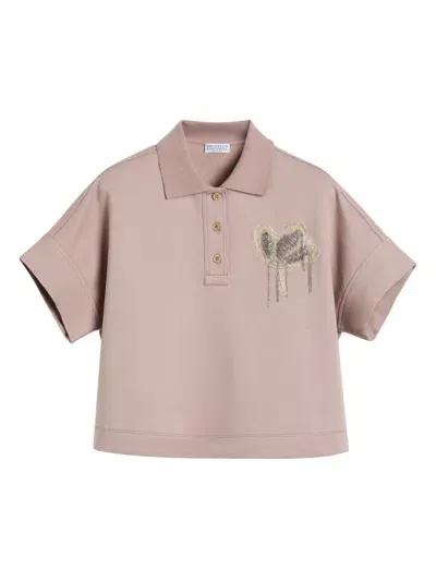 Brunello Cucinelli Kids' Floral-embroidered Polo Shirt In Pink