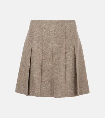 Brunello Cucinelli Herringbone Wool-blend Miniskirt In Brown