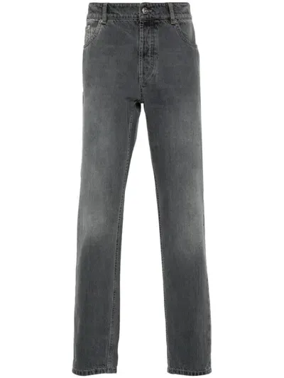 Brunello Cucinelli Mid-rise Tapered Jeans In Grey