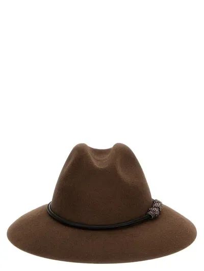 Brunello Cucinelli Jewel Detail Hat In Brown