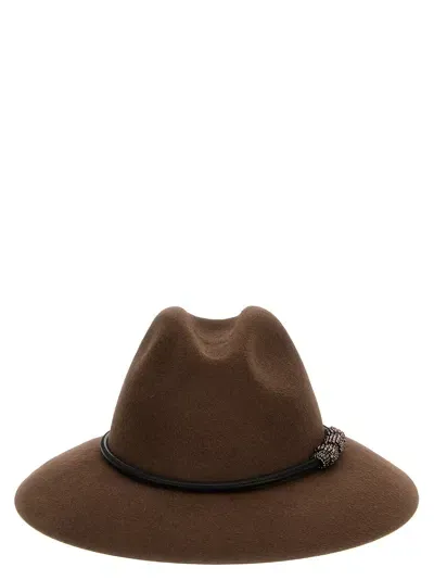 Brunello Cucinelli Jewel Detail Hat Hats In Brown