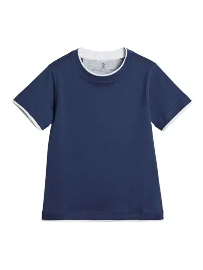 Brunello Cucinelli Kids' Layered-design T-shirt In Blue